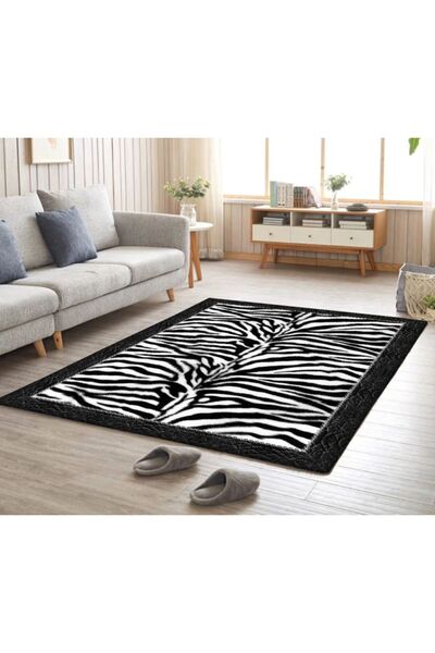 trendyhome Anti-Slip Rug, Animal Print, Black/White