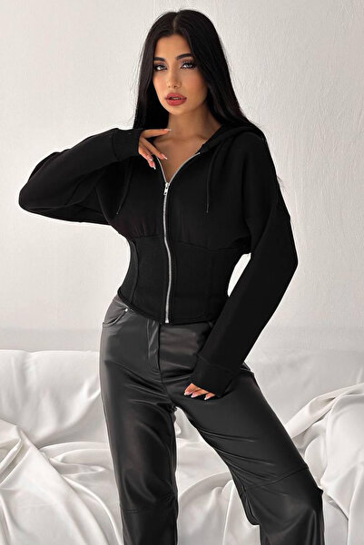 Kadın Fit Fermuarlı Sweatshirt – Silver Zip
