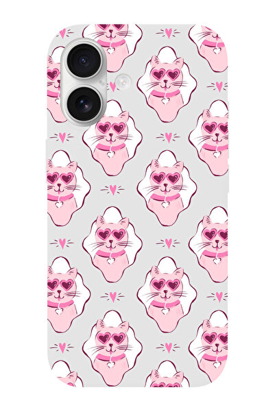 shoptocase iPhone 17 Heart Cats Desenli İçi Süet Lansman Telefon Kılıfı