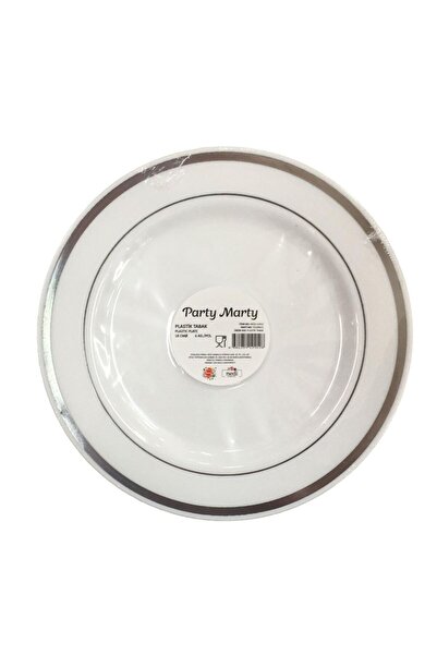 NET MARKET TABAK PLASTİK LÜX GÜMÜŞ ÇİZGİLİ 18 CM 6'LI PAKET