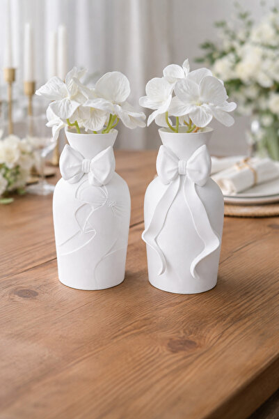 Vescarri مزهرية زخرفية بتفاصيل فيونكة (قطعتان) - تصميم عصري وأنيق