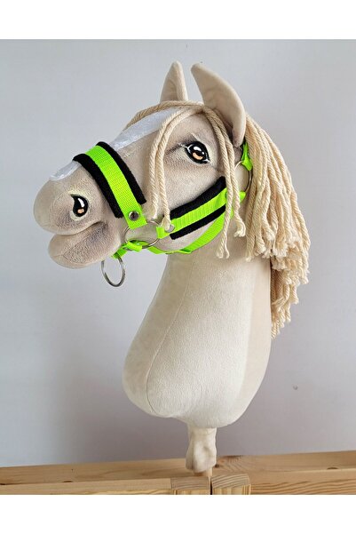 Other Căpăstru reglabil pentru cal Hobby Horse A3 verde neon cu blană neagră