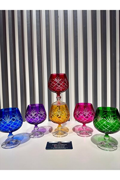 Vakıf home Bohemia Kristal El İşi Renkli Ayaklı Kahve Yanı Su Bardağı