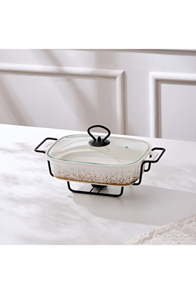 Malooki Porcelain oven dish with warming rack and glass lid, 27 cm - Snowing ...