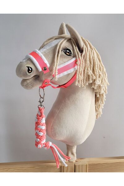 Other Hobby Horse Set: A3 Halter with White Fur + Rope Lead - Neon Pink/White