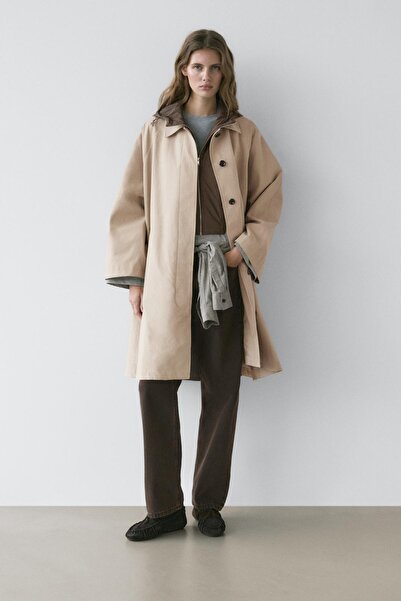 Massimo Dutti Kapüşonlu trenç pelerin