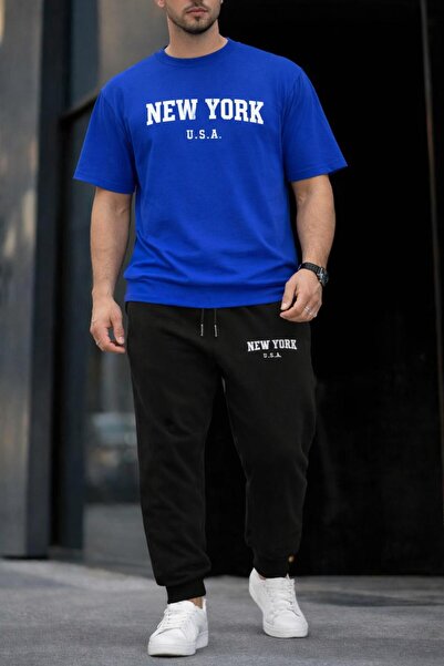 zeag طقم تي شيرت رياضي مطبوع عليه نيويورك للرجال