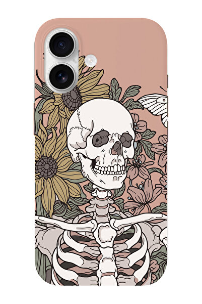 shoptocase iPhone 17 Flowers Skull Patterned Suede Inside Launch Phone Case