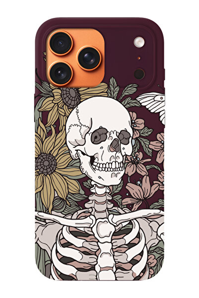shoptocase iPhone 17 Pro Compatible Flowers Skull Patterned Suede Inside Laun...