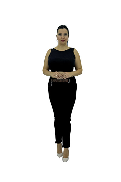 carmito Large Size Denim High Waist Tight Leg Pants with Belt and Stones for ...