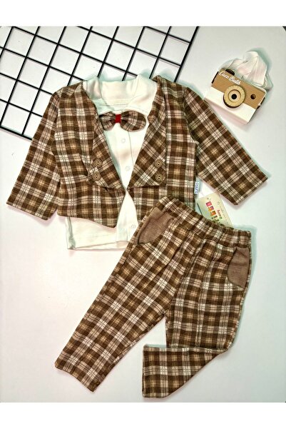 cacobutik Baby Boy Bow Tie Blazer Jacket Pants Bodysuit 3-Piece Set