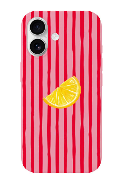 shoptocase iPhone 17 Lemon Desenli İçi Süet Lansman Telefon Kılıfı