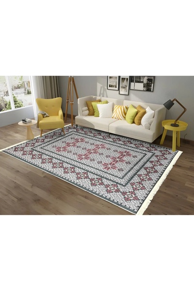 trendyhome Modern Anti-Slip Rug, Grey/Red