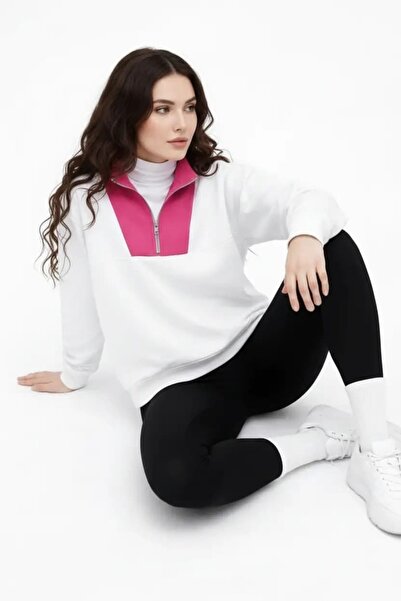 CANMODA Hanorac oversize unisex, de culoare alb-roz, cu polar gros pe interio...