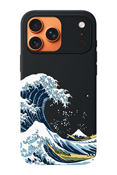 shoptocase iPhone 17 Pro Uyumlu Kanagawa Desenli İçi Süet Lansman Telefon Kılıfı