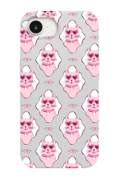 shoptocase iPhone 16E Uyumlu Heart Cats Desenli İçi Süet Lansman Telefon Kılıfı