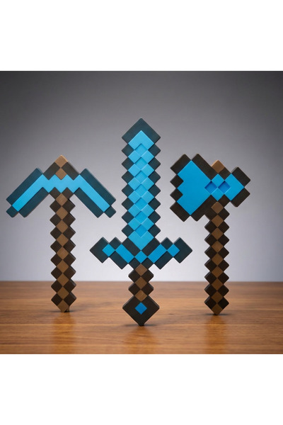 BytexStore Minecraft Kılıç-Kazma-Balta Üçlü Elmas Set / Minecraft Üçlü Oyuncak