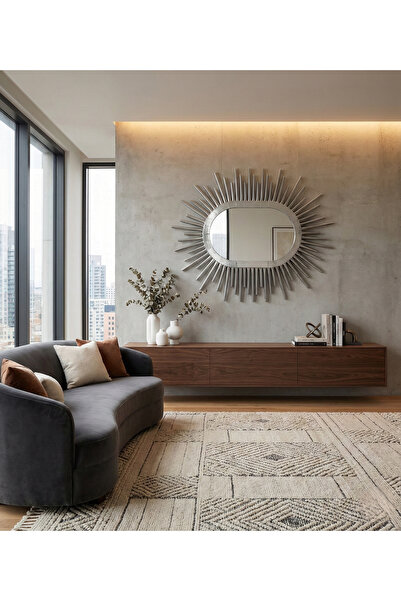 lowena home ULTRA LAK GÜMÜŞ KAPLAMA METAL GÜNEŞ FORMLU DEKORATİF DUVAR AYNASI