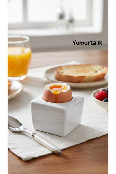 ÇEÇEN HOME 1 Adet Beyaz Porselen Yumurtalık, Beyaz Mumluk (6x6 CM )