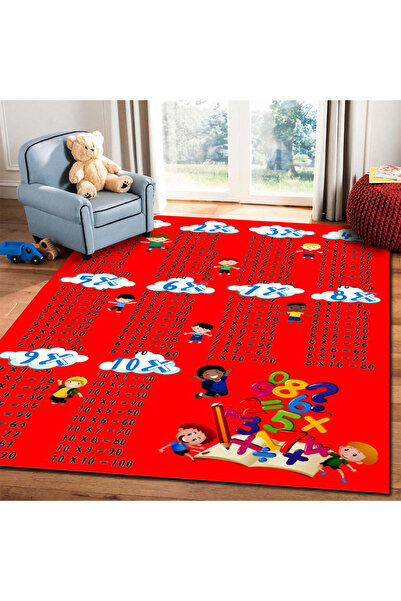 trendyhome Covor Antiderapant, Tabla Inmultirii, Rosu/Alb, 1-10