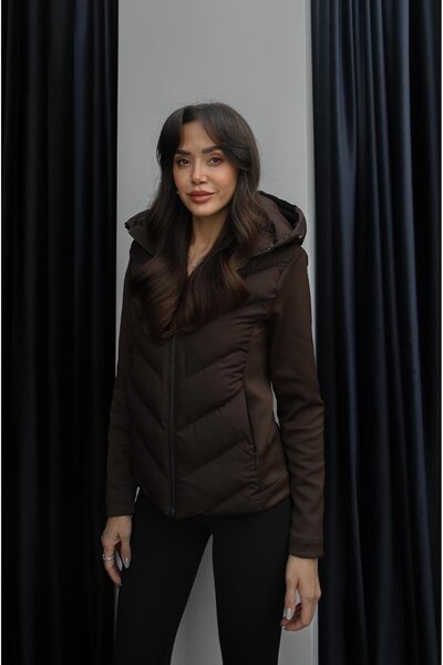 gm giyimarket Women's Zra Model Contrast Hooded Puffer Coat