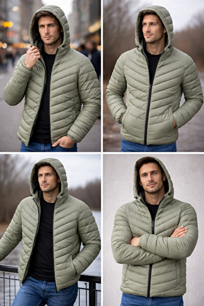 Mavi HAKİ YEŞİLİ KAPÜŞONLU ERKEK MONT