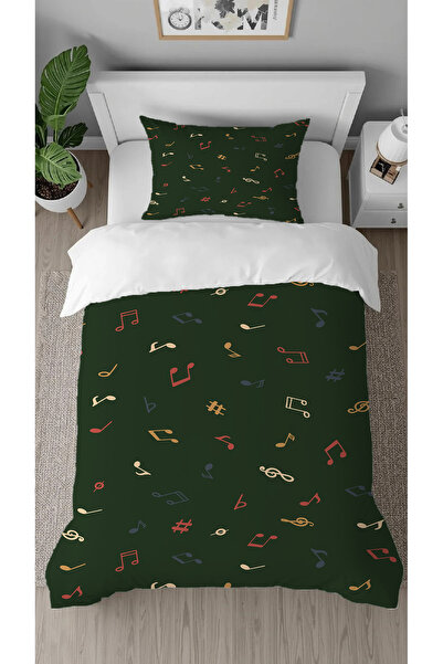 GREENDECOR طقم غطاء لحاف أنيق مطبوع بنمط نوتات موسيقية وملحنات أغاني، مصمم خص...