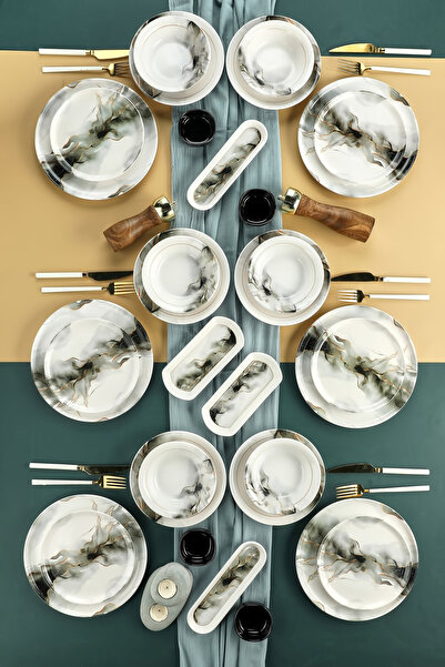 Erbaşlar Doğal Taş Enerji 32 Parça 6 Kişilik Lüx Yemek Takımı, Yemek Seti