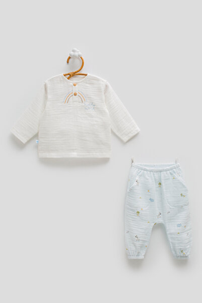 Caramell 100% Cotton Muslin Baby Boy Set - Summer Top and Bottom Set with Rai...