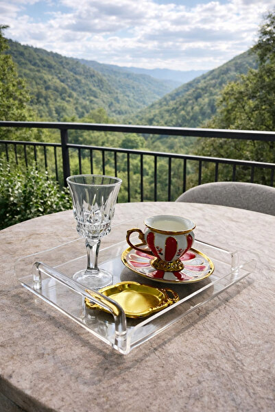 PLEKSİ ORGANİZER Şeffaf Pleksi Kulplu Sunum Tepsisi