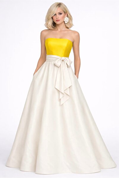 UNTIMELY Color-Block Detailed Maxi Taffeta Strapless Dress