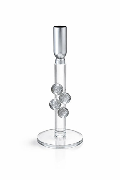 Urbanza Clear Crystal Candle Holder with Faceted Ball Design and Round Base