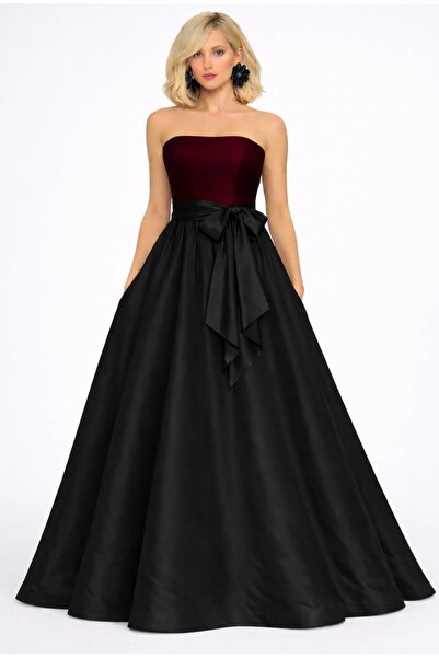 UNTIMELY Color-Block Detailed Maxi Taffeta Strapless Dress