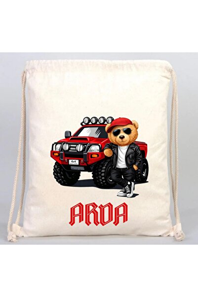 nehay shop Kişiye Özel İsimli Ham Bez Sırt Çantası – Cool Bear Temalı