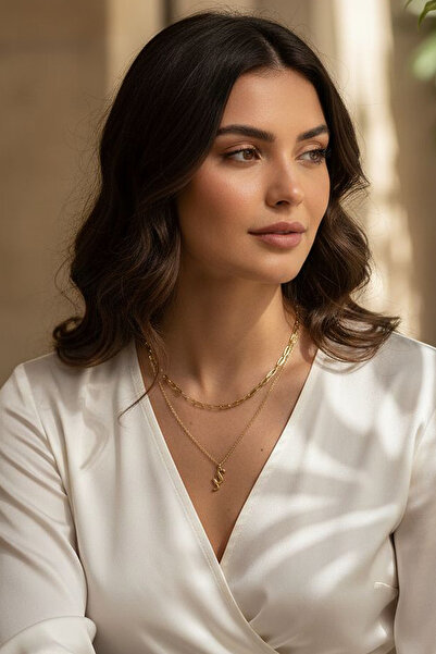 Larius Jewelry Altın Kaplama İkili Zincir Harf Kolye , Kişiye Özel Hediye Kolye