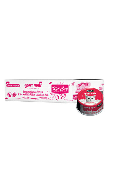 Kit Cat قطع دجاج مبشورة منزوعة العظم ورقائق سمك مدخن مع حليب الماعز، 70 غرام،...