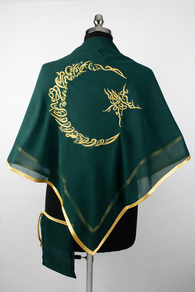 Mortex Yeşil Şifon Lüks Gold Ay Yıldız Gold Biyeli Omuz Örtüsü Şalı - Damat, ...
