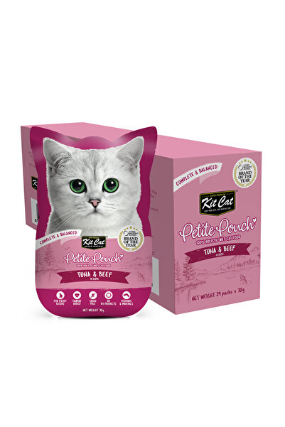 Kit Cat كيت كات أكياس صغيرة طعام كامل - تونة ولحم بقري 70 غرام عبوة من 24