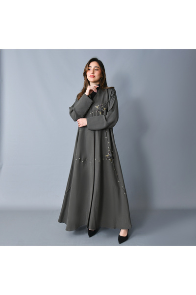 HAWRAA ABAYA Abaya with a soft, flowing design, decorated with embroidery - Gray