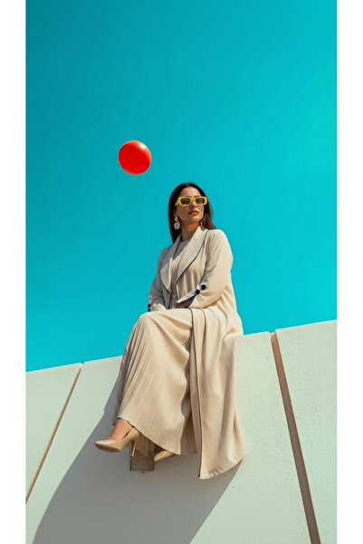 Feya Delara Open Beige Formal Kimono Abaya