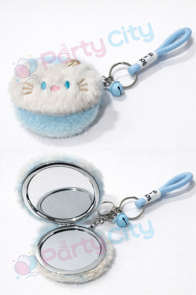 Party City Plush Teddy Bear Keychain with Mirror – Cute Design with Double-Si...