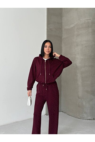 Tarzımızbir Zippered Stone Tracksuit Set Bottom and Top