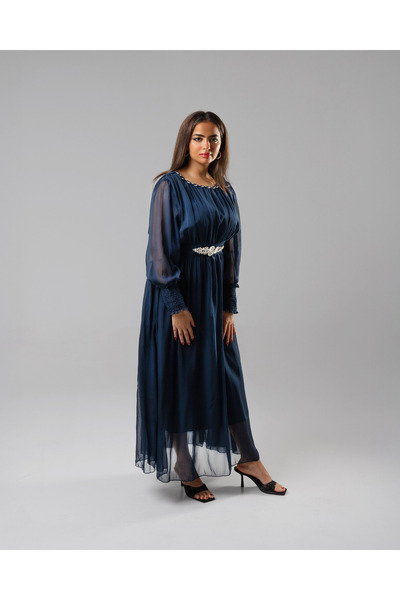 kunza boutique Navy blue dress with royal details