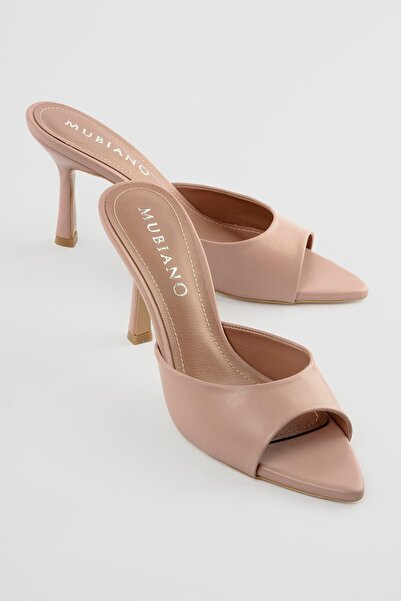 Mubiano Women's Stiletto Pointed Toe Front and Back Open Heeled Slippers Cedr...