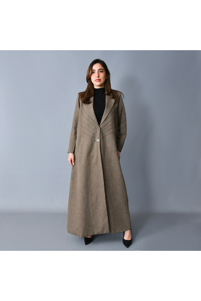 HAWRAA ABAYA A-line blazer-style abaya with a classic collar and a sophistica...