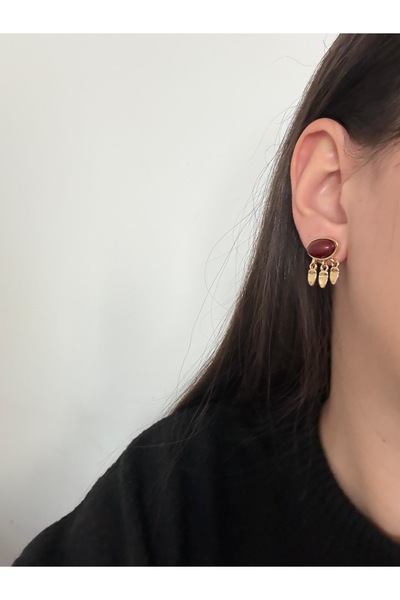 Charmist Steel Gold Mng Burgundy Earrings