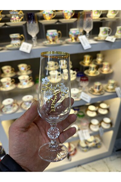 Vakıf home Bohemia Kristal Gold İncili Ayaklı Kahve Yanı Su Bardağı