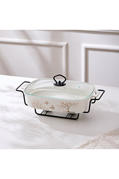 Malooki Porcelain oven dish with warming rack and glass lid, 36 cm - Lifetree...