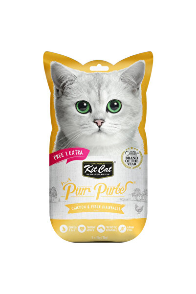 Kit Cat دجاج مهروس مع ألياف (للتخلص من كرات الشعر) (4+1 × 15 غرام) عبوة من 6 قطع