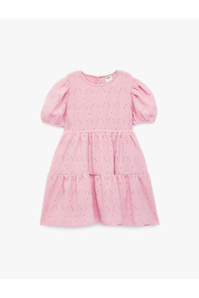 Koton Fistolu Balon Kollu Pembe Kız Bebek Elbise 6SMG80029AK